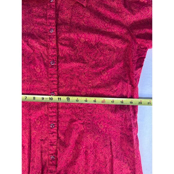 Wrangler Women's L VTG Inspired Red Floral Snap Closure Collared Shirt Western - Picture 7 of 9